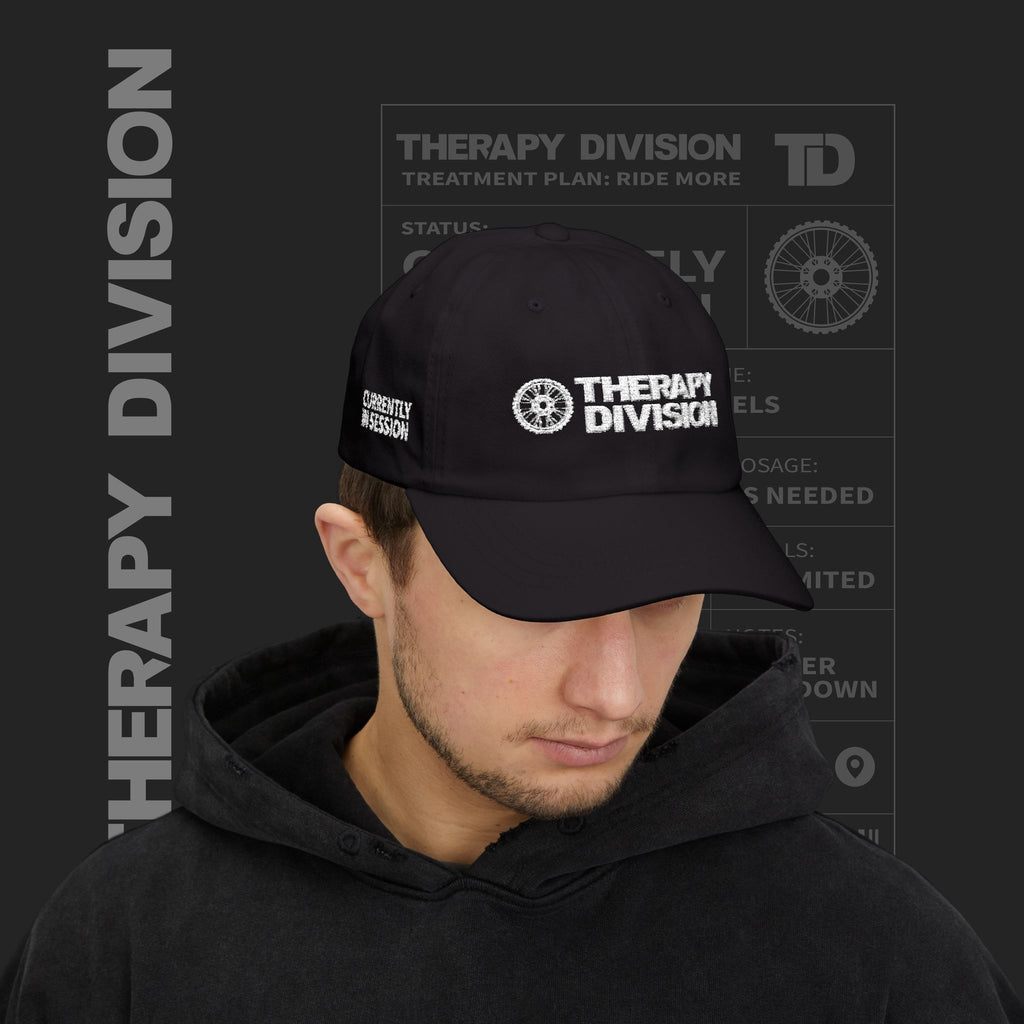 Therapy Division Cap – Minimal White Embroidered Baseball Hat