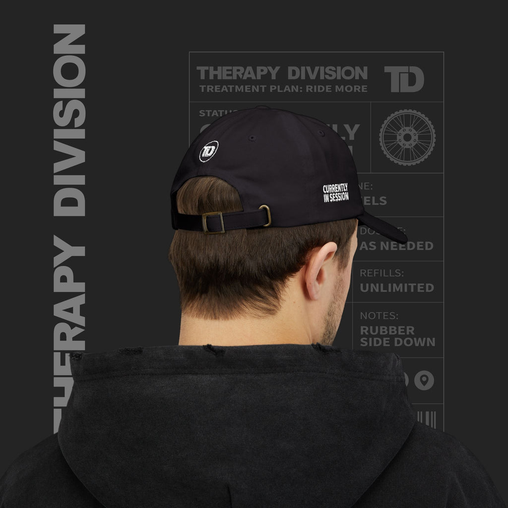 Therapy Division Cap – Minimal White Embroidered Baseball Hat